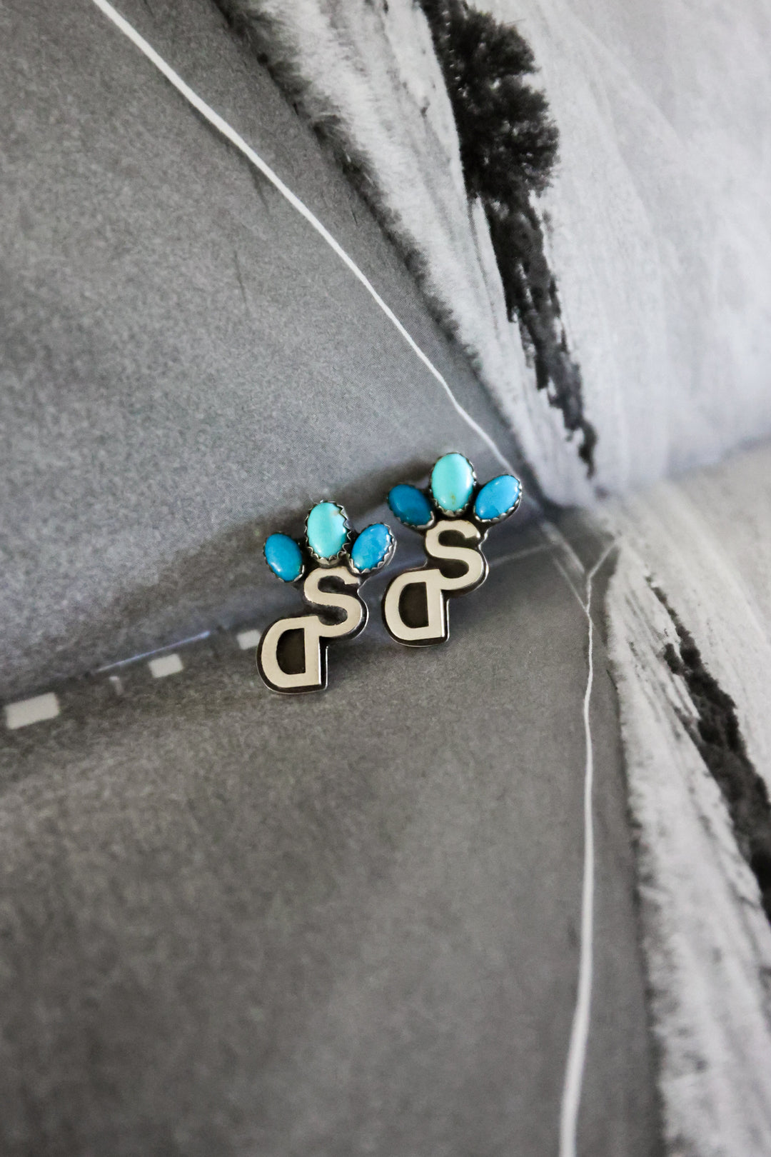 Custom Triple Oval Stone Brand Earrings